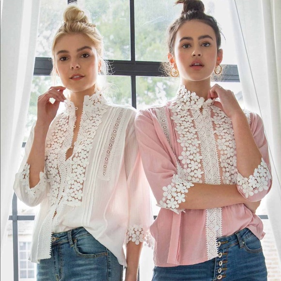 POL Tops - Temperance Lace Floral Blouse